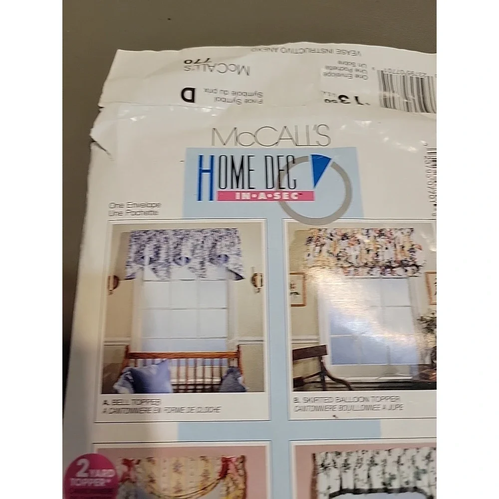 McCall's 770 HOME DECOR Uncut CAFE CURTAINS Bell & Balloon‎ Toppers Valances